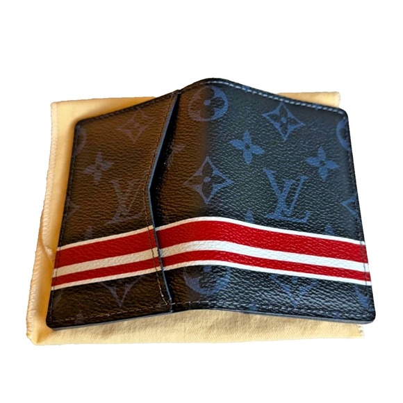 LOUIS VUITTON LV Cobalt Monogram Red/White Stripe Pocket Organizer Personalized - Picture 9 of 10